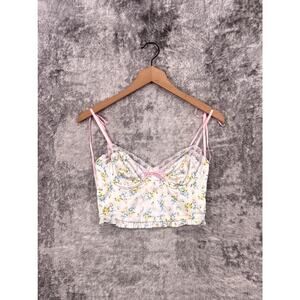 For Love & Lemons Bustier Top XS Womens Satin Strappy Floral